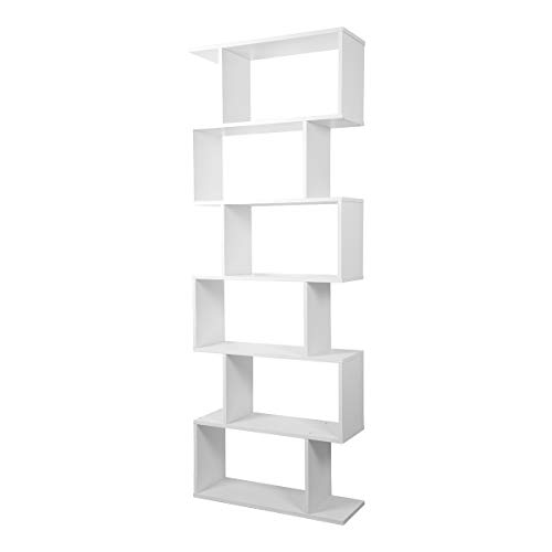 Meerveil Bibliothèque Contemporain, Étagère de Rangement à 6 Niveaux, Meuble de Rangement sur Pied, Grande capacité, pour Salon, Chambre, Bureau, Blanc
