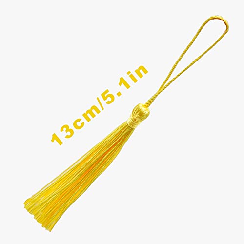 VAPKER 100 Pieces Light Yellow Color 13cm/5-Inch Silky Handmade Soft Tassels Floss Bookmark Tassels with 2-Inch Cord Loop for Jewelry Making, DIY Projects, Bookmarks