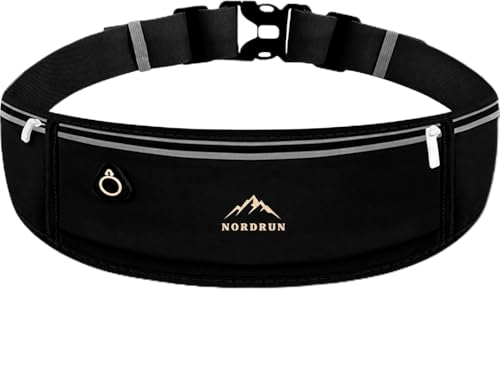 Nordrun Riñonera Running Ajustable e Impermeable para Mujer y Hombre | Cinturon Running Apto para Todos los Moviles | Porta Movil Running | Riñonera Deportiva | Running Belt (Negro Arena)