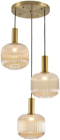 BOKT Gold Cluster Globe Glass Ceiling Chandelier 3-Light Amber Ha...