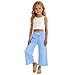 Girls Wide Leg Linen Capris Lightweight Casual Summer Elastic Waist Loose Kids Beach Pants for 4-14 Years with Pockets