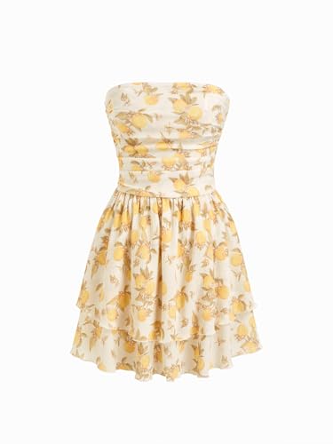 Image of CIDER Women's Summer Cocktail Dress - Tube Ruched Ruffle Mini Dress | Strapless, Country Concert, Western Cowgirl Outfits