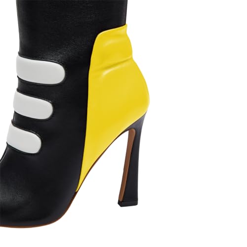 FSJ Women Multicolor Knee High Boots Pointed Toe Tall High Heel Long Boots Side Zipper Novel Color Matching Party Fancy Dress Shoes Size 4-16 US2