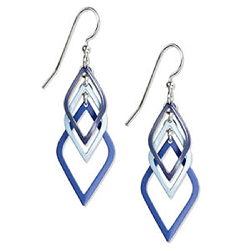 Silver Forest Blue and Silvertone Open Diamond Shapes Dangle Earrings