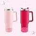 Hpebl 2PCS Bows Silicone Water Bottle Boot for Stanley Cup Accessories Protective Sleeve for Water Bottle, Cover Boots for Stanley 40 30 oz with Handle Glitter Rose Pink