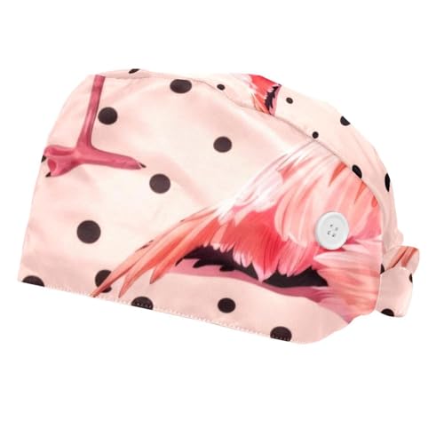 2 Pcs Flamingos Polka Dots Working Cap with Buttons Sweatband Adjustable Hats Tie Back Hats