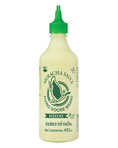 FLYING GOOSE Sriracha Mayoo Sauce Green Chili pikante Mayonnaise leicht scharf grüne Kappe Würzsauce aus Thailand vegan glutenfrei 1 x 455 ml