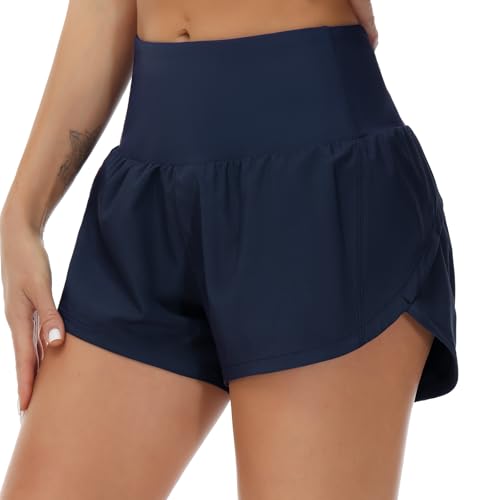 Image of THE GYM PEOPLE Womens High Waisted Running Shorts Quick Dry Athletic Workout Shorts with Mesh Liner Zipper Pockets