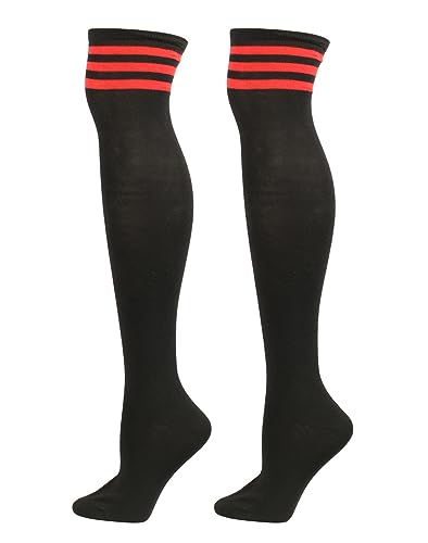 Image of ATHX Women's Knee High Socks Thigh High Socks Triple Stripe over the Knee Socks Long Opaque Thigh High Stockings