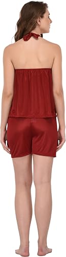 Image of Solid Satin 5 Piece Nightwear /Nighty Set | Attractive & Stylish | (1 Robe,1 Top & Shorts, 1 Bra and Panty Set) for Women