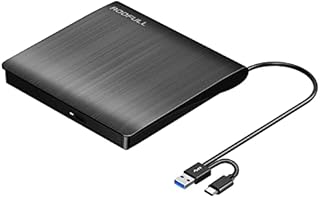 ROOFULL External CD/DVD +/-RW Drive USB 3.0 & USB-C Premium Portable CD DVD Burner Disc Optical Player Reader Writer for Apple Mac MacBook Pro/ Air, iMac, Windows 11/10/8/7 Laptop Desktop PC
