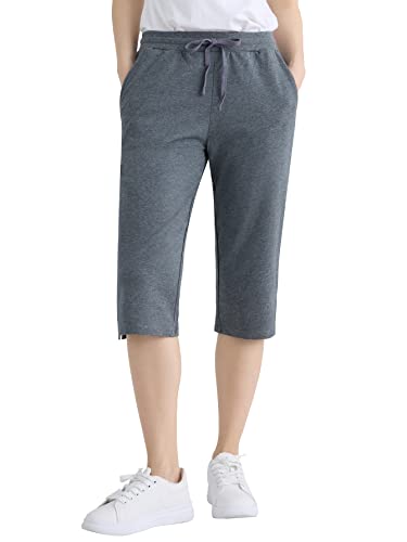 Weintee Women's Petite Cotton Capris with Pockets XL Granite Heather
