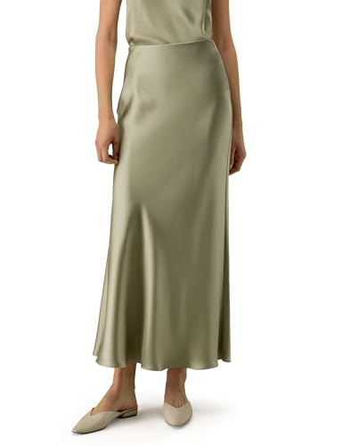 LilySilk 100% Silk Maxi Skirt Slightly Mermaid Design Side Zipper Bottom