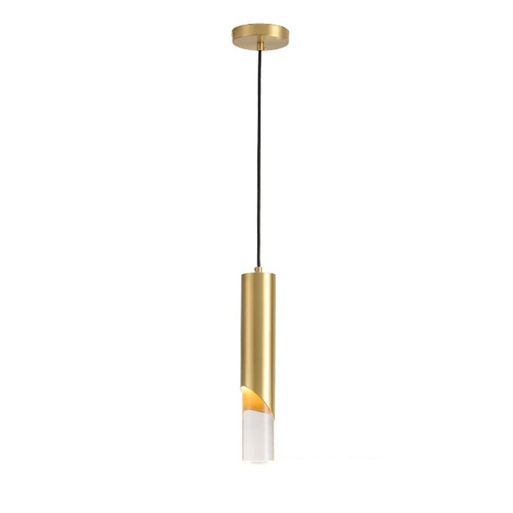 Lámpara colgante de tubo largo de latón con luz LED decorativa para salón y comedor