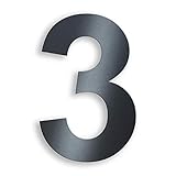 Metzler Hausnummer aus massivem Stahl in Anthrazit - RAL 7016 Anthrazitgrau Feinstruktur Pulverbeschichtet - Schrift Arial - Höhe 14 cm - Ziffer 3