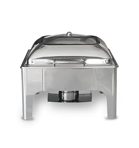 Image of Malabar Stainless Steel Electric Chafing Dish with Transparent Lid, Rectangular Chafing Dish Set with Hydraulic Lid, Mirror Finished Buffet Food Warmer (Non Electric, 6 LTR)