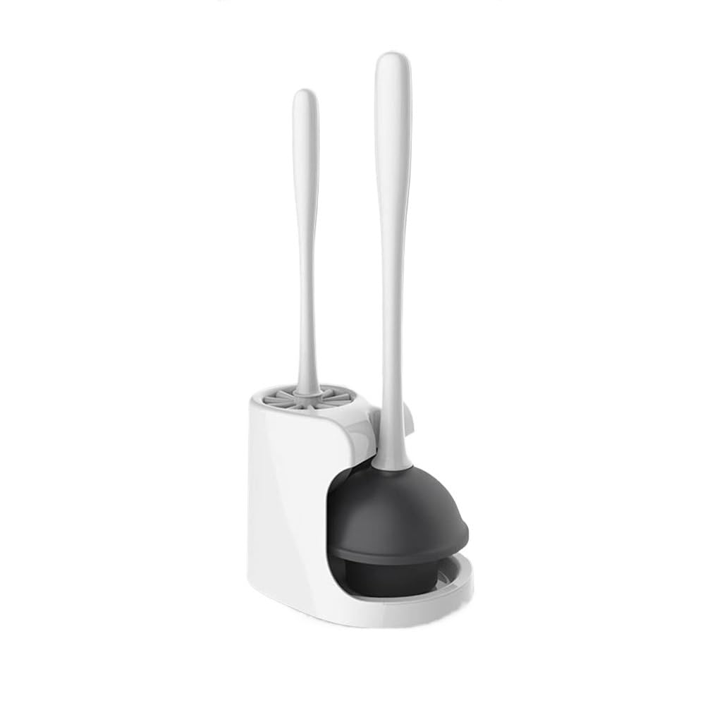 Toilet Bowl Brush Floor Standing Plastic Toilet Brush Set with Rubber Unclogging Suction