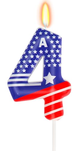 4th Birthday Candles for Boys Girls, Red Blue White Captain Cake Topper America Candles, Superhero Themed Birthday Party Decorations (Number 4)