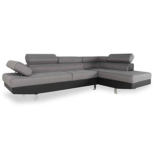 INTENSE DECO Canapé d'angle Droit avec têtières relevables Charly Gris et Noir