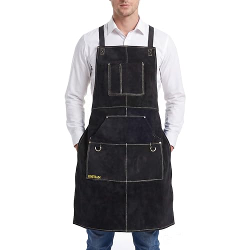 ONETIAN Leather Welding Apron with Lining Heavy Duty Protection 36in Black