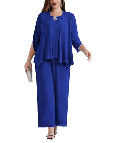 Hanna Nikole Womens Chiffon Plus Size Ensemble Senza Maniche Top Aperto sul Davanti Pantaloni Set Outfit Hochzeit Cocktail Party Blu Scuro 52 Plus