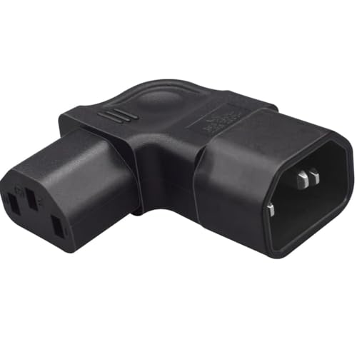 Adaptador IEC C14 A C13 Acodado, Adaptador C14 A C13, Conector IEC 320 C13 A C14 90 Grados, 10A 250V, Apto Para Ordenador, Monitor, Impresora, SAI, UPS, Servidores, Negro, Angulo Izquierdo