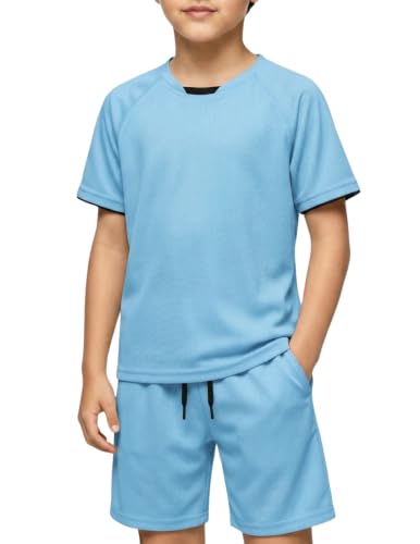 Image of Arshiner Boys Loose Athletic Set Crew Neck T-Shirt & Mesh Short 4-13 Years | Boys Loose Athletic Shorts Set Performance Crew Neck T-Shirt and Mesh Short Outfits Lightweight & Breathable