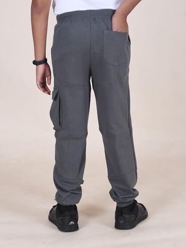 Image of KiddoPanti Boys Solid Fleece Cargo Track Pants | Cotton Poly Fleece Fabric | Ankle Length Jogger | 2 Cargo Pocket,1 Side Pocket | Elastic Waist & Drawcord | Jogger Track Pants