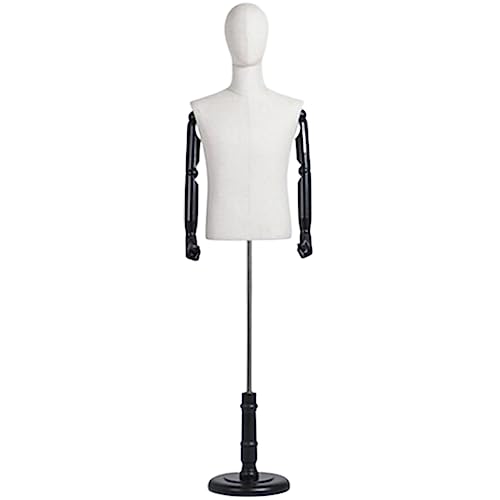 Mannekäng med stativ – justerbar höjd för bänkfönster display – ihålig design – bomullslinne yta – halvkropp