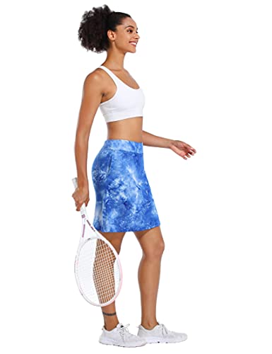 Blevonh Golf Skirts For Women,Comfortable Elastic Waist Tennis Skorts With Liner Ladies Fashion Tie Dye Casual Sports Skirts Blue White Tie-Dye S #TOP3