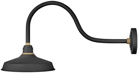 Hinkley Foundry Classic Medium Gooseneck Barn Light, Aluminum, Dark Sky Compliant, Industrial, 30.5" Extension, 12" Shade, Textured Black Finish with Brass Accent