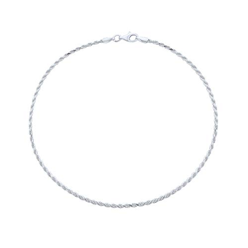 Simple Plain Rope Chain Anklet Ankle Bracelet For Women 925 Sterling Silver 50 Gauge Made In Italy 10 Inch