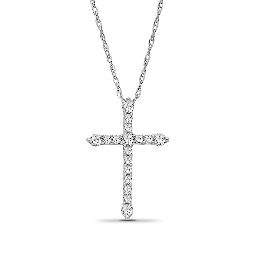 10K White and Yellow Gold or Sterling Silver Diamond Cross Pendant Rope Chain Necklace (1/4 cttw, I-J Color, I2-I3 Clarity) 18