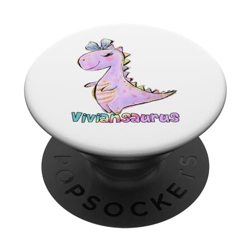 Vivian - Camisa con nombre para niña, dinosaurio, fiesta de cumpleaños, Viviansaurus PopSockets PopGrip Intercambiable
