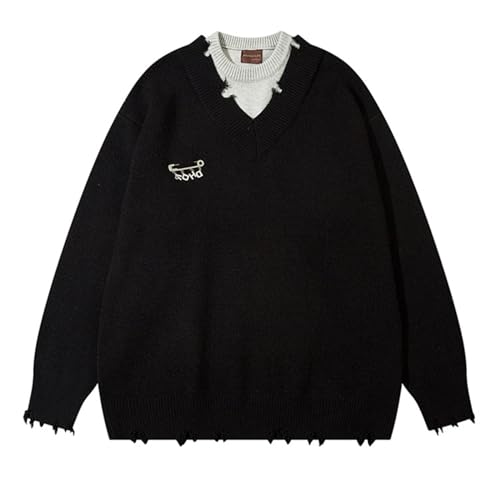 Pull déchiré cassé style grunge oversize en maille bicolore