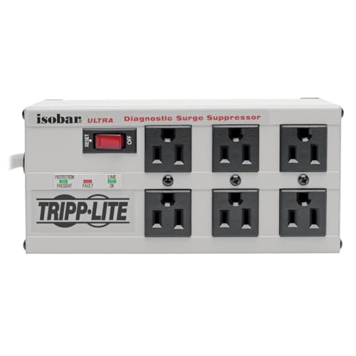 Image of Tripp Lite ISOBAR6ULTRA Isobar 6 Outlet Heavy Duty Power Strip Surge Protector, 3330 Joules, 6ft Cord, Flat Plug, Metal Power Strip, Industrial Garage Work Shop Bench, Under Desk and Wall Mountable