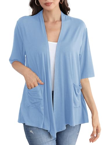 Image of ADANIKI Women 2026 Summer Lightweight Cardigan, Short Sleeve Open Front Casual Trendy Womens Kimono Cover Up with Pocket