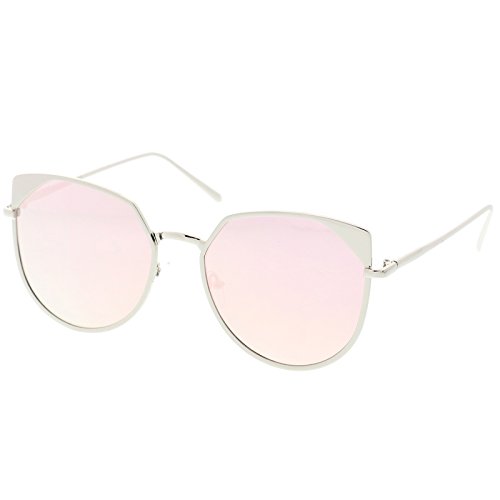 zeroUV - Women's Oversize Pink Colored Mirror Flat Lens Cat Eye Sunglasses 59mm2