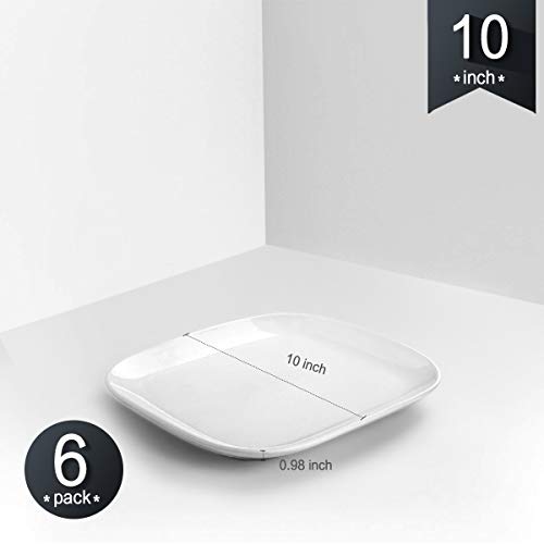Dinner Plates, KOMUEE Porcelain Square Dinner Plates - 10 Inch - Set of 6, White - Thumbnail 4