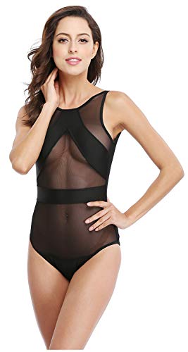Women's Hot Sexy Mesh One Piece Monokini Bikini Swimsuit Swimwear, Large Black