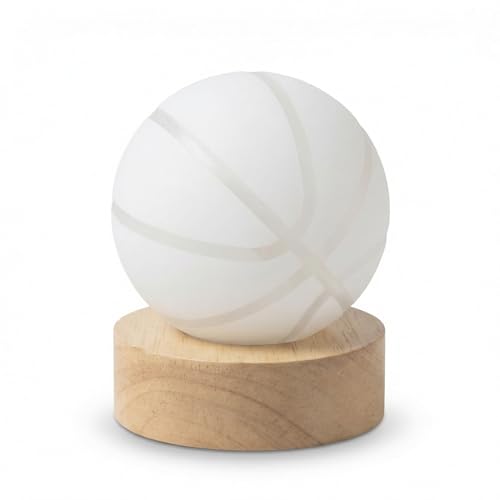PixelLumens Veilleuse Basket 3D en Cristal avec Socle LED en Bois - Lampe Boule de Cristal Gravée au Laser - Idée Cadeau Anniversaire Originale pour...