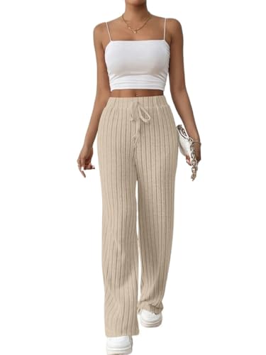 SECOLI Women's 2024 Casual Beige Pant Ribbed Knit Pants