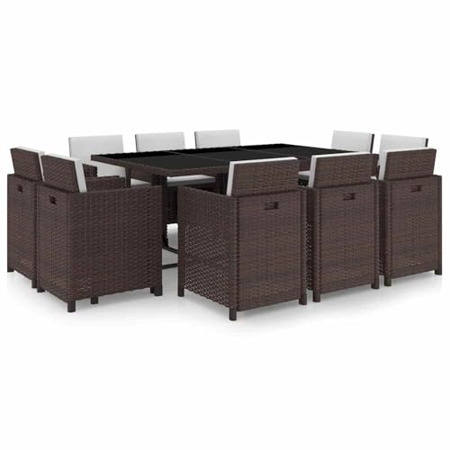 Gecheer 11-TLG. Garten-Essgruppe mit Auflagen Poly Rattan Braun, Essgruppe Sitzgruppe Outdoor Gartenmöbel Set für Terrasse Balkon Restaurant42548