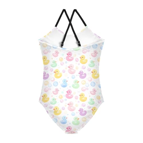 senya Girls Swimsuits One-Piece Swimwear Tie Bathing Suit Beach Summer Round Neck 7-8T Duck Bubble Pattern2