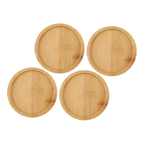 ibasenice 4個 竹製花盆受け皿 屋内外対応 耐久性ある木製トレイ 植木鉢アクセサリー 家用ガーデンパティオ用