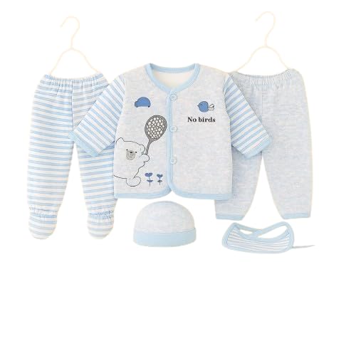 Image of New Born Baby Winter Wear Keep Warm Baby Clothes 5Pcs Sets Cotton Baby Boys Girls Unisex Baby Fleece /Falalen or Flannel Suit Infant New Born Night Suits