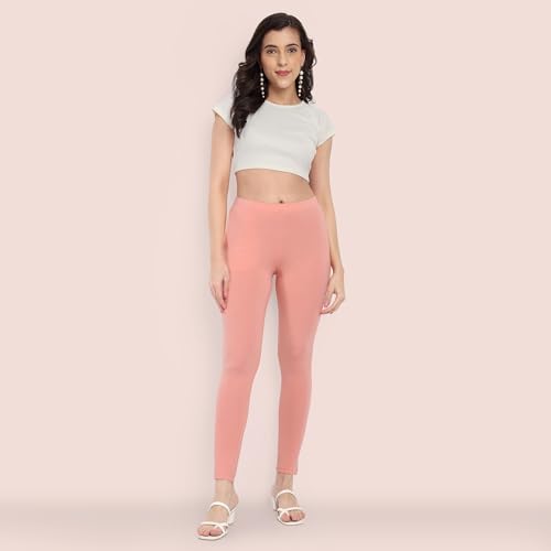 Image of ONE SKY Women Full Length Leggings | Cotton Modal Spandex Blend | High Waist Stretchable & Bio-Washed Fabric | Colour-Lock Technology | Comfortable Leggings for Women