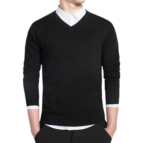 Men Casual Long Sleeve Pullovers Sweater Solid V-Neck Cotton Slim Fit Knitted Sweater