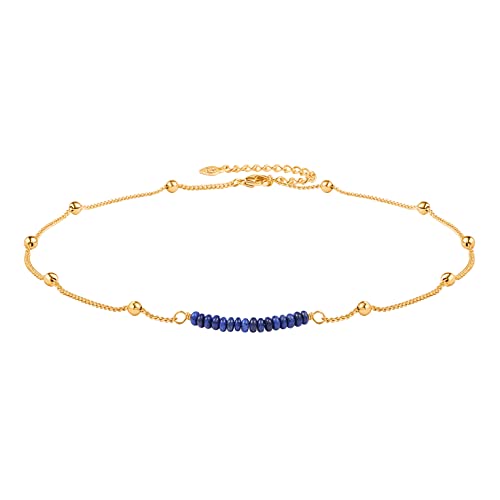 PERNNLA PEARL Dainty Gold Choker Necklace for Women Healing Lapis