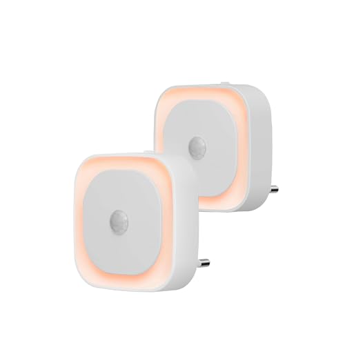 YUNLEX 2 Stück Nachtlicht Steckdose mit Bewegungssensor & Dämmerungssensor, 3 Sensormodi, dimmbarer Nachtlicht, Amber Nachtlicht für Kinder, Bad, Schlafzimmer
